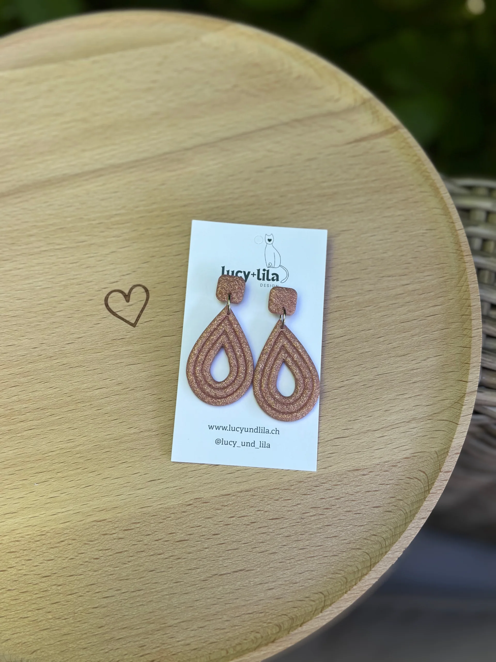 Dubai Ohrringe rosegold an LucyundLila Karte, handgefertigt